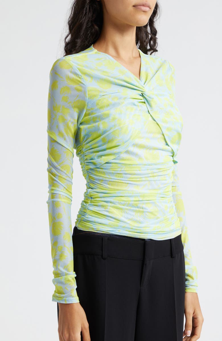 Cinq à Sept Aniya Floral Mesh Top, Alternate, color, Serene Sky/ Fresh Lime