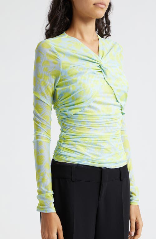 Cinq À Sept Aniya Floral Mesh Top In Serene Sky/fresh Lime