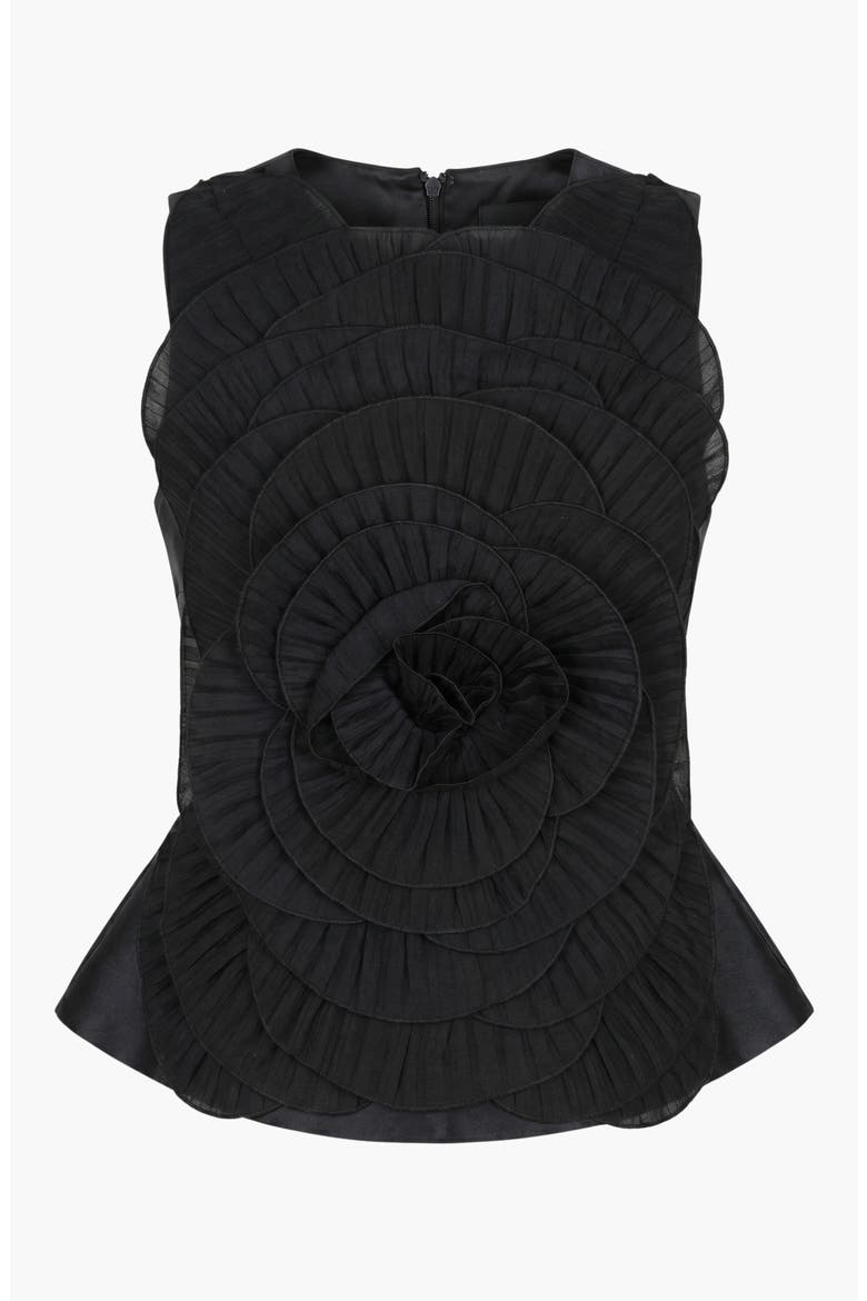 Pleated Floral Applique Sleeveless Top, Alternate, color, Black