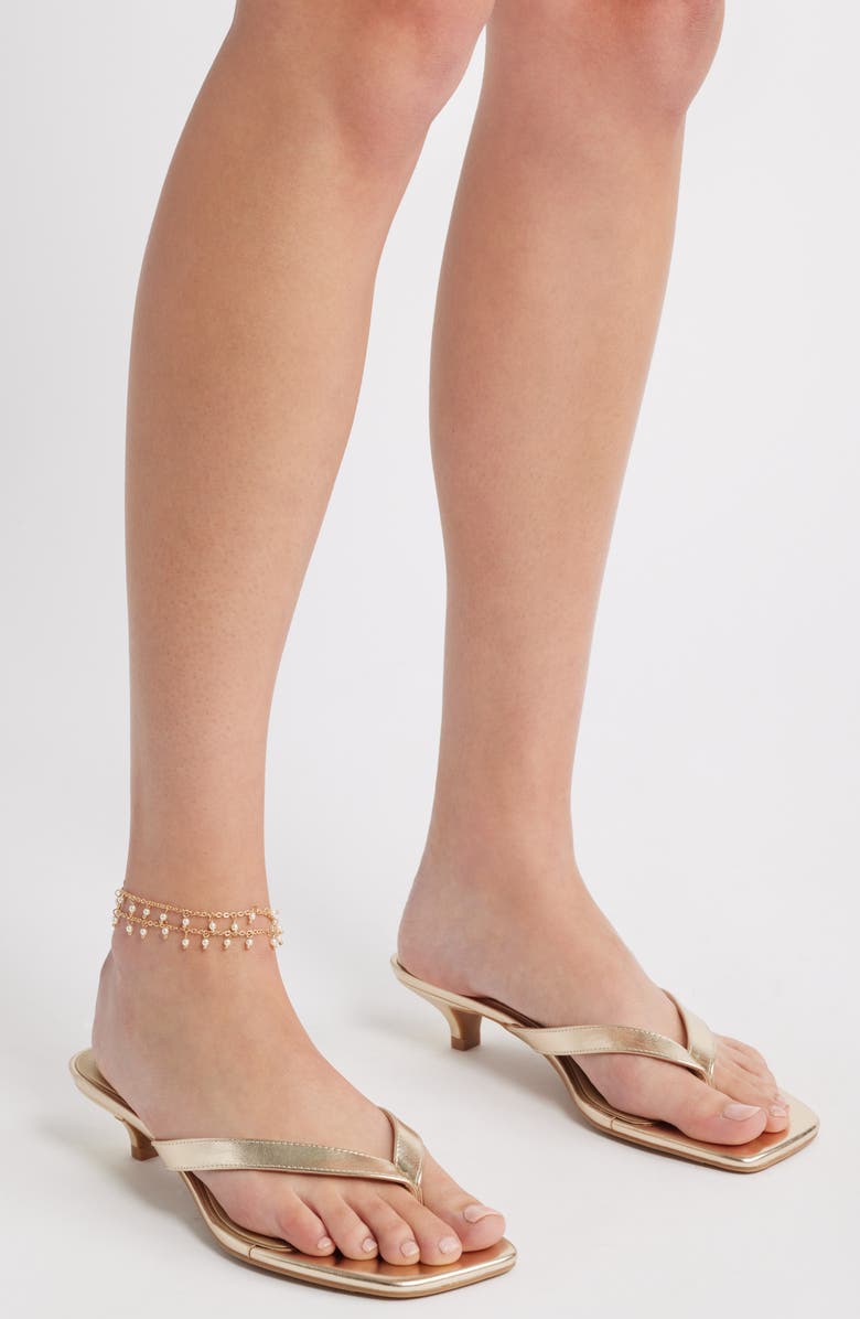 Nordstrom Dual Strand Faux Pearl Drop Layered Anklet, Alternate, color, White- Gold