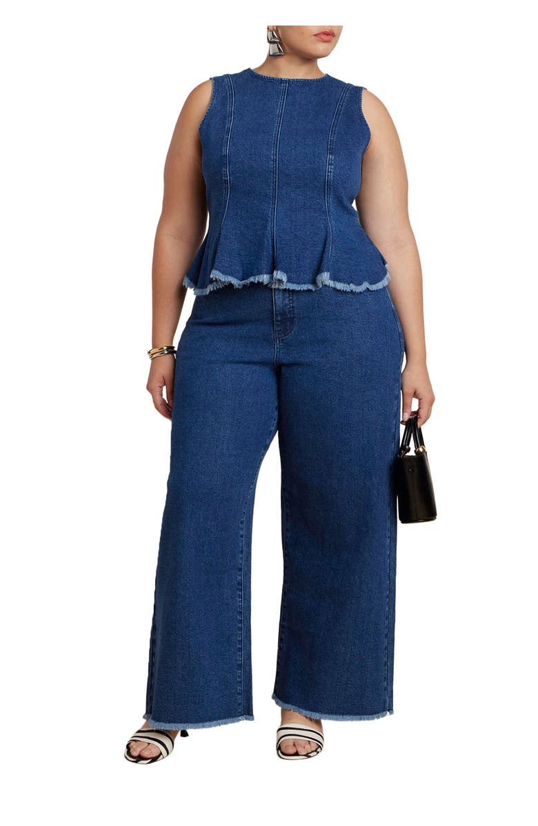 ELOQUII Wide Leg Comfort Stretch Jean, Main, color, Dark Wash