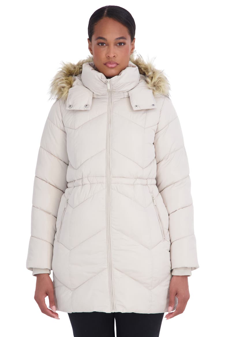 Faux Fur Trim Water Resistant Puffer Parka, Alternate, color, BEIGE