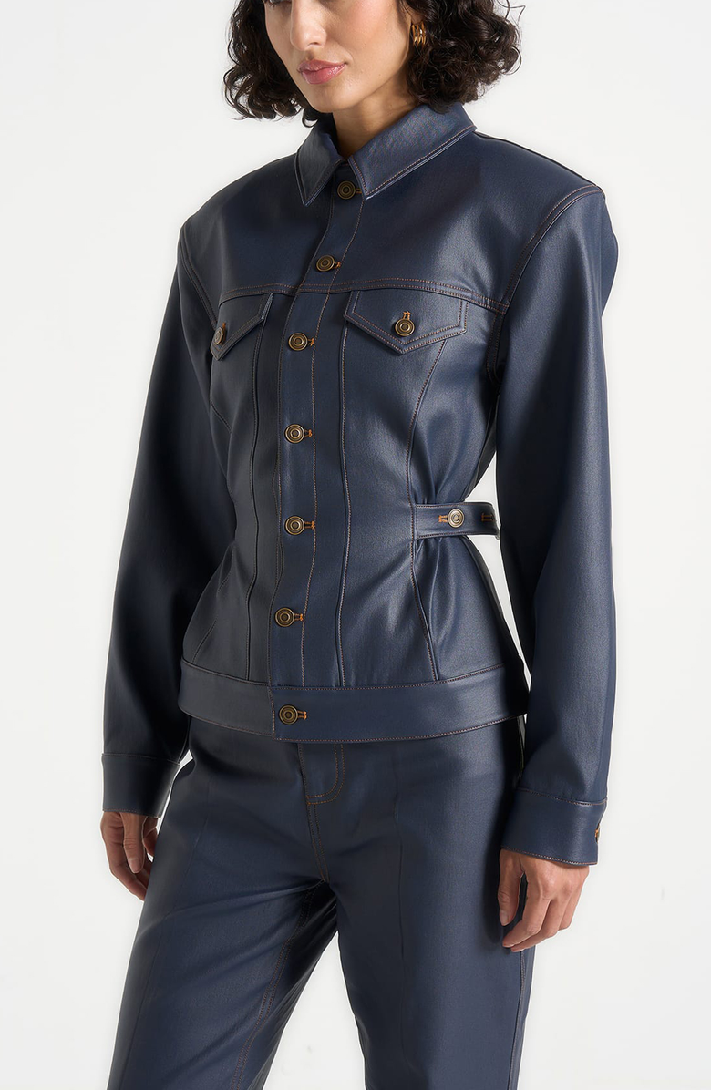 Manière De Voir Karla Wax Effect Cinch Waist Jacket, Alternate, color, Indigo