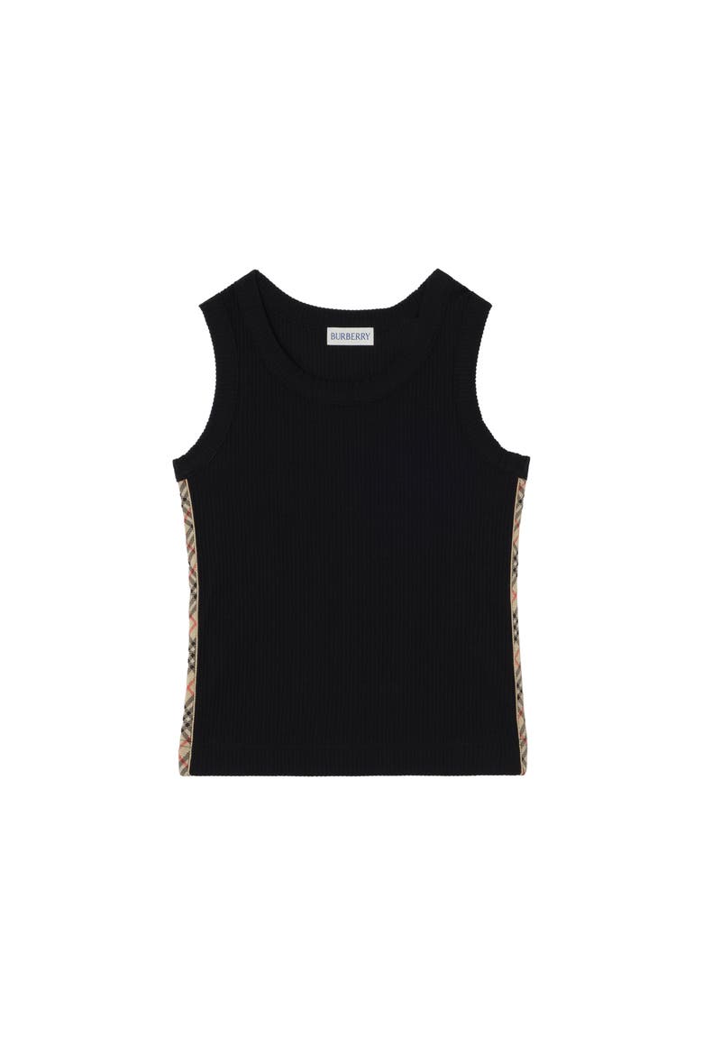 Check Trim Stretch Cotton Vest, Main, color, Black