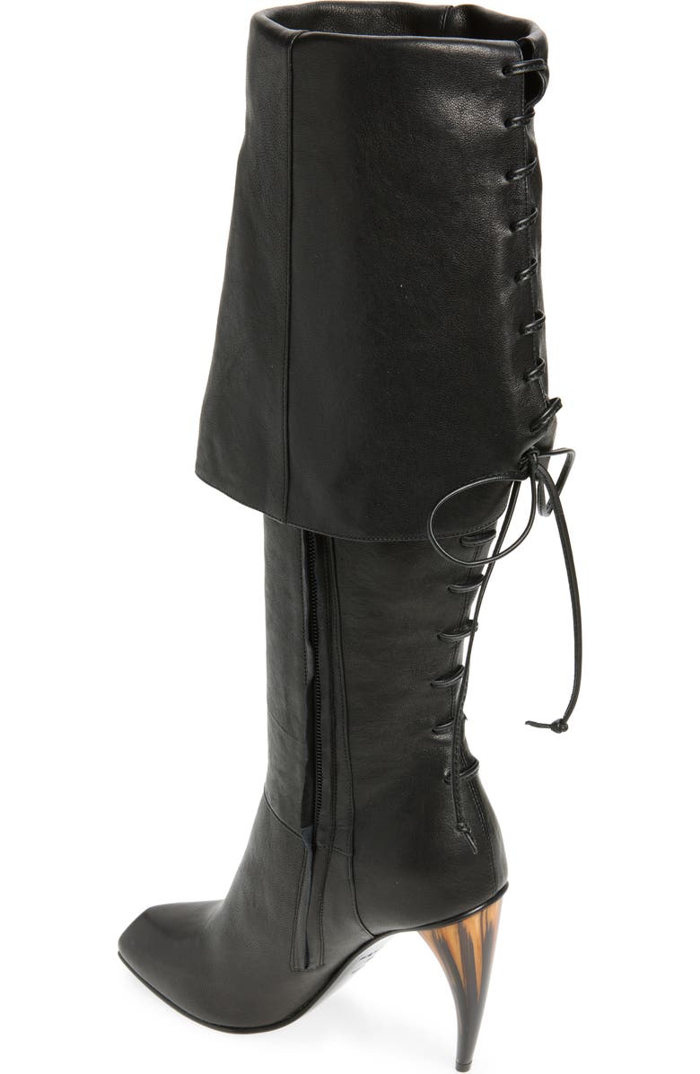 McQueen Lace-up Cuff Horn Heel Knee High Boot, Alternate, color,