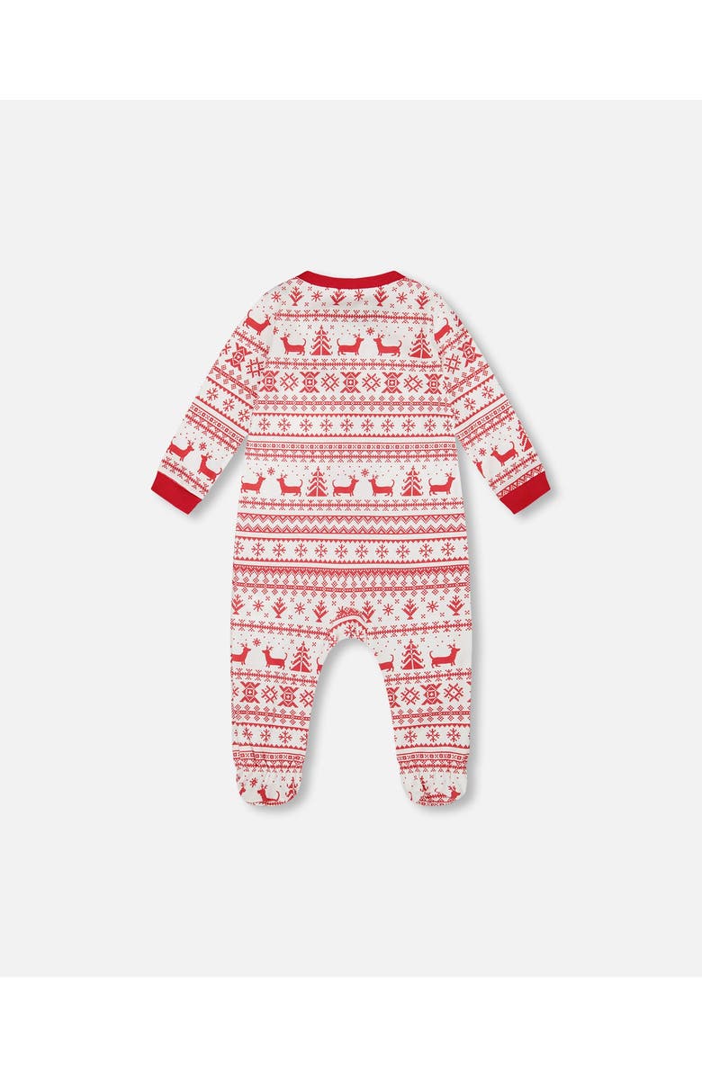Deux par Deux Gender Inclusive Organic Cotton One-Piece Pajamas, Main, color, Red And White Fairisle
