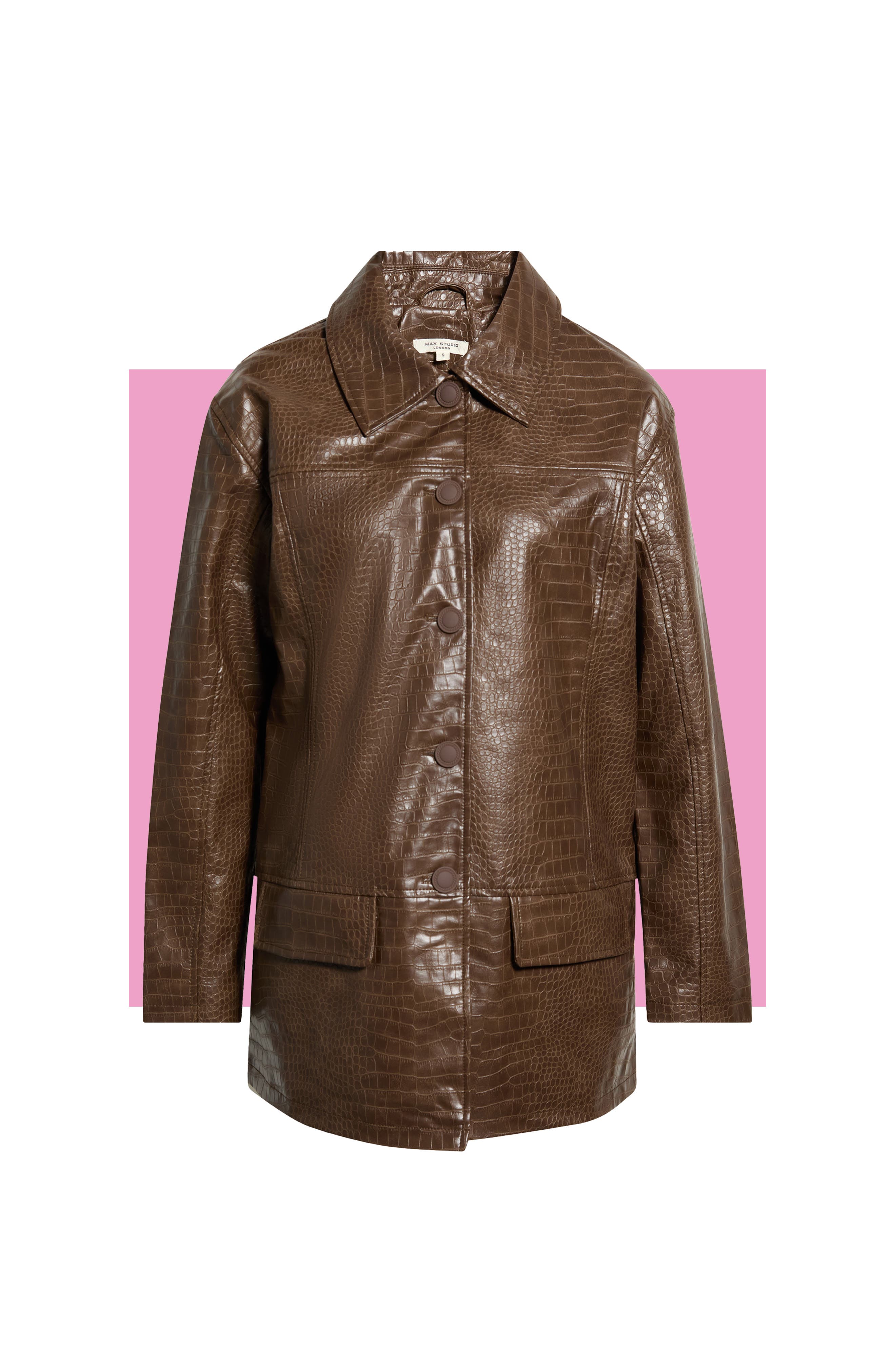 Oversize Croc-Embossed Faux Leather Jacket