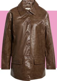 MAX STUDIO Oversize Croc-Embossed Faux Leather Jacket