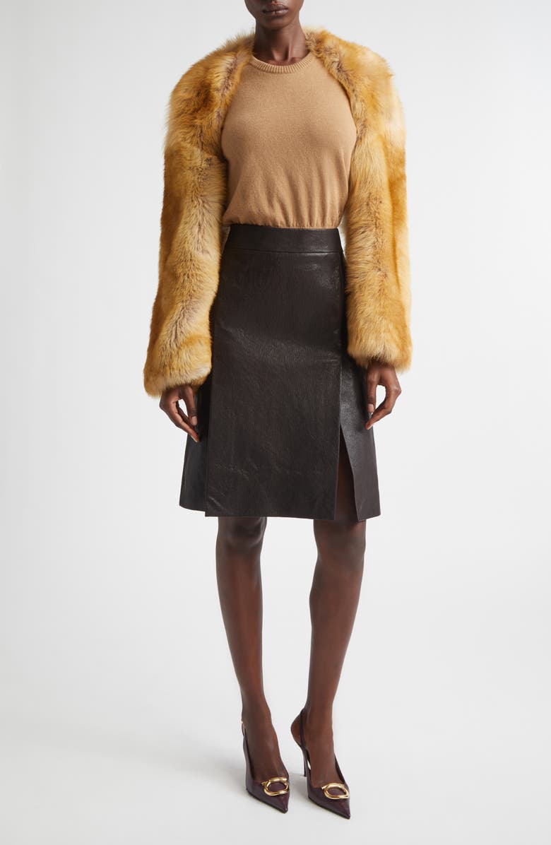 FERRAGAMO Genuine Shearling Bolero, Alternate, color, Gold Fox