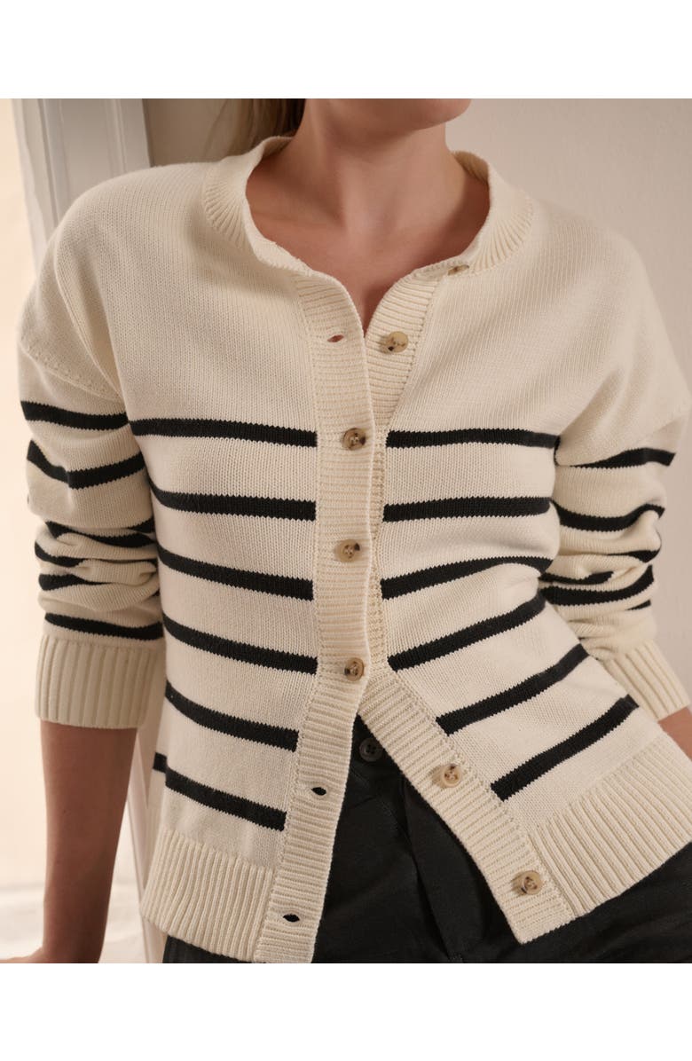 Onia Cotton Fitted Cardigan, Alternate, color, Noir Navy/White