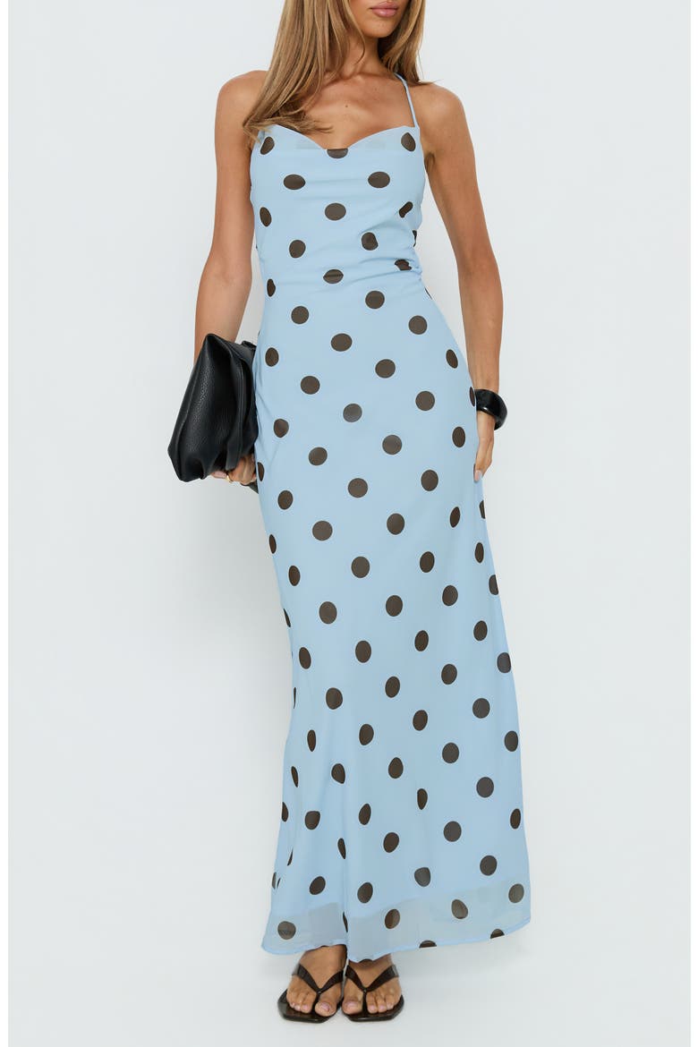 Celena Polka Dotted Maxi Dress, Main, color, BLUE POLKA DOT