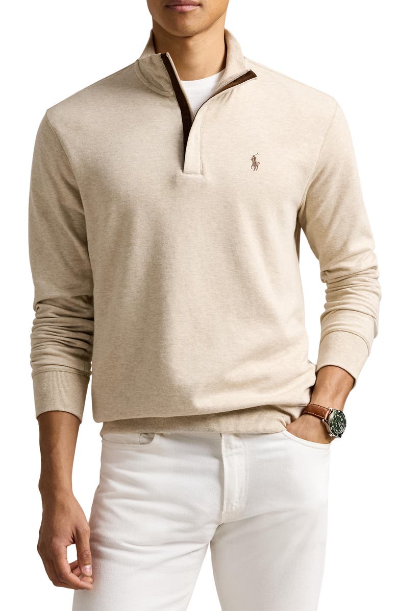 Polo Ralph Lauren Cotton Blend Quarter Zip Pullover, Main, color, Expedition Dune Heather