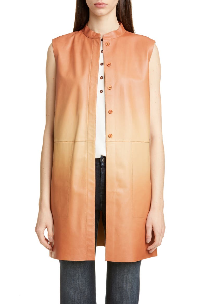 Malva Ombré Leather Vest, Main, color, RUM MULTI