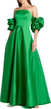 Mac Duggal Satin Off The Shoulder Puff Sleeve Ballgown