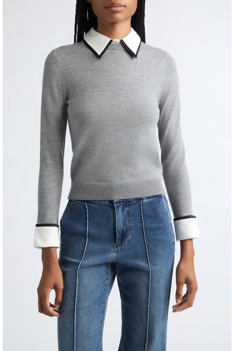 Porla Double Collar Wool Blend Sweater, Main, color, MEDIUM HEATHER GREY
