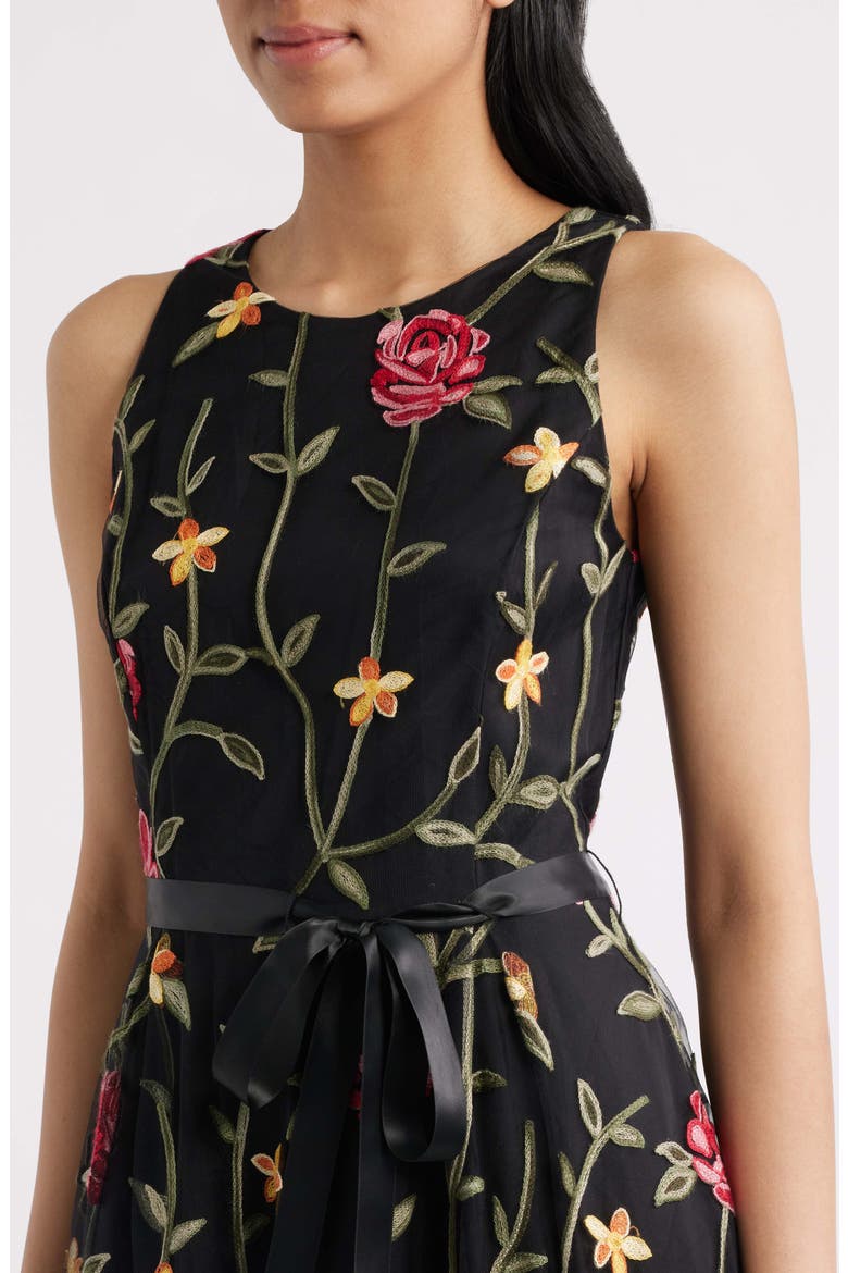Floral Embroidered Sleeveless Midi Dress, Alternate, color, BLACK MULTI