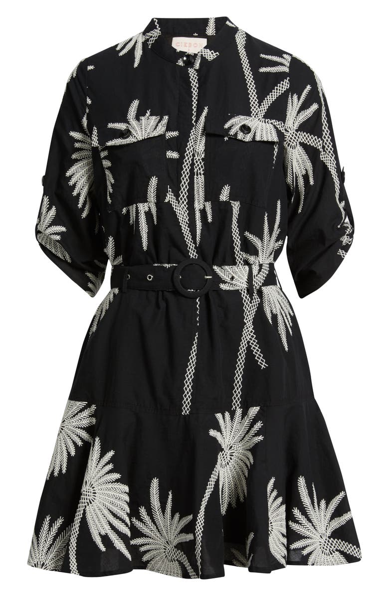 CIEBON Siobhan Embroidered Long Sleeve Belted Cotton Shirtdress, Alternate, color, Black