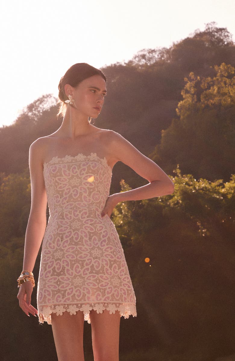 HELSI Elodie Lace Strapless Minidress, Alternate, color, Pink/ Ivory