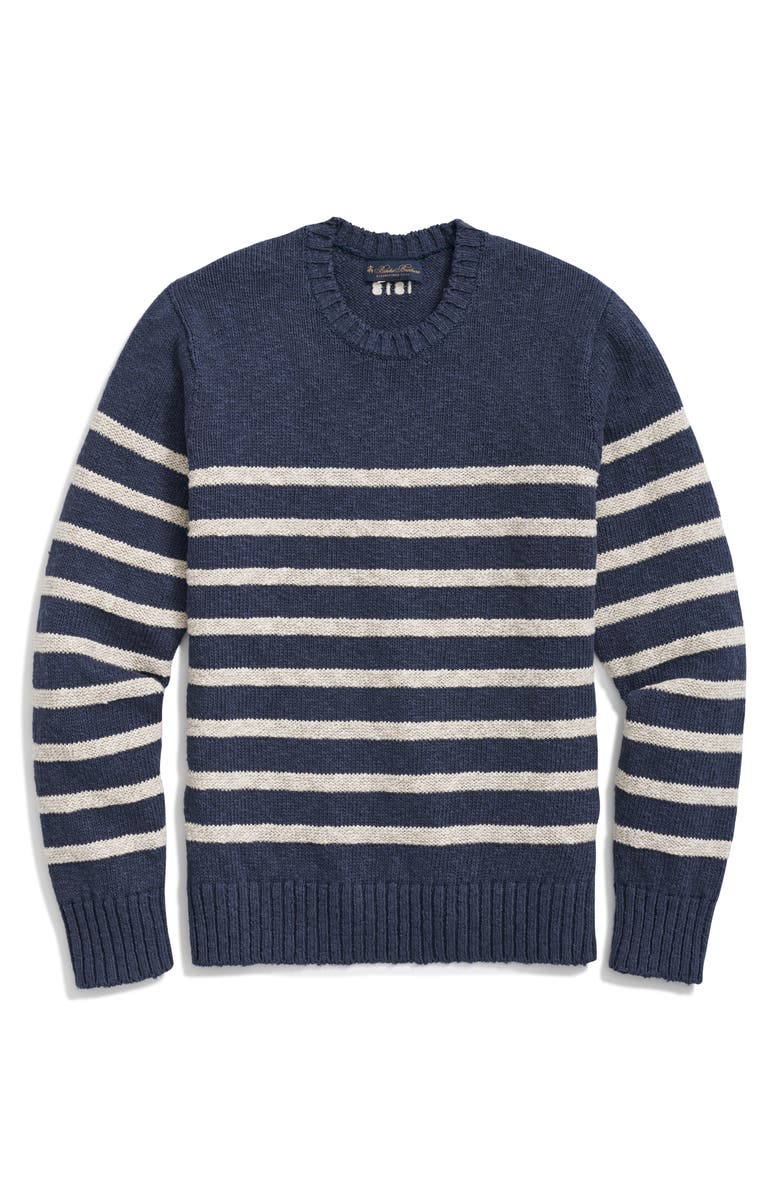 Brooks Brothers Mariner Stripe Cotton & Linen Crewneck Sweater, Main, color, 