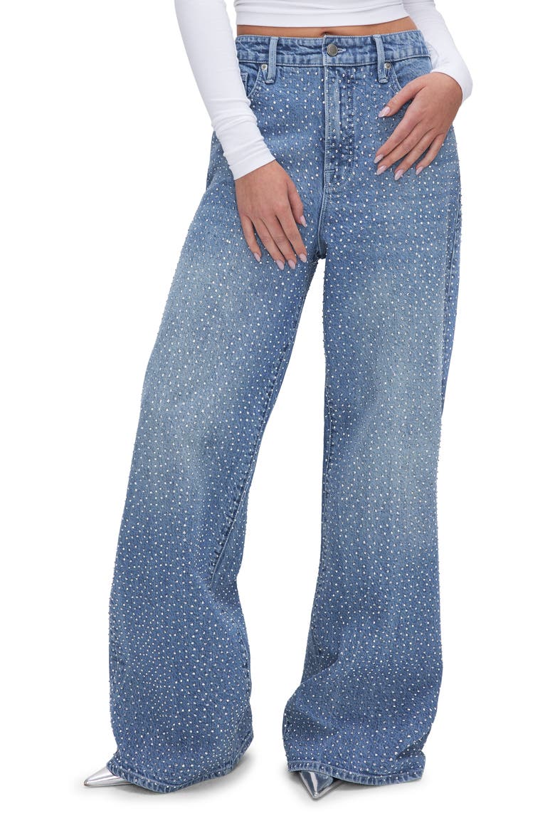 Good Ease Crystal Embellished Wide Leg Jeans, Main, color, INDIGO592