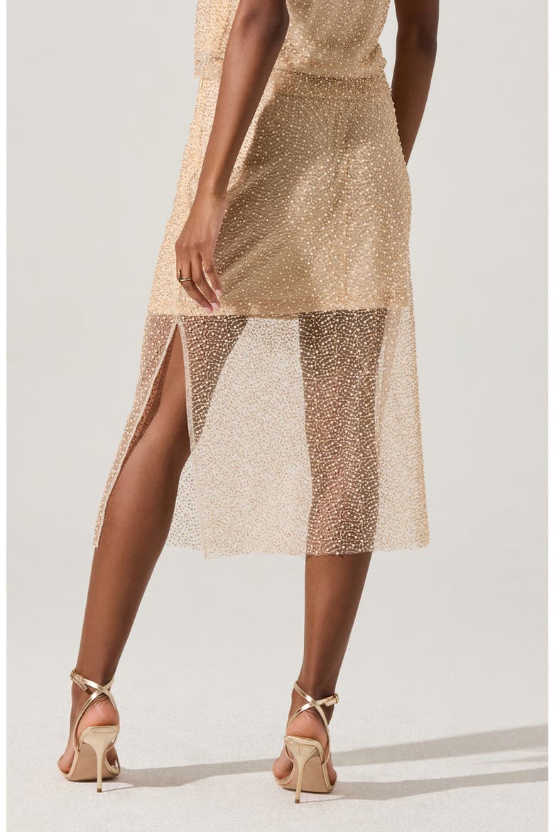 Messina Beaded Faux Pearl Midi Skirt, Alternate, color, CHAMPAGNE