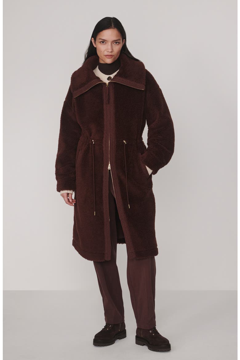 Bennet Long Faux Shearling Coat, Alternate, color, DARK CHESTNUT