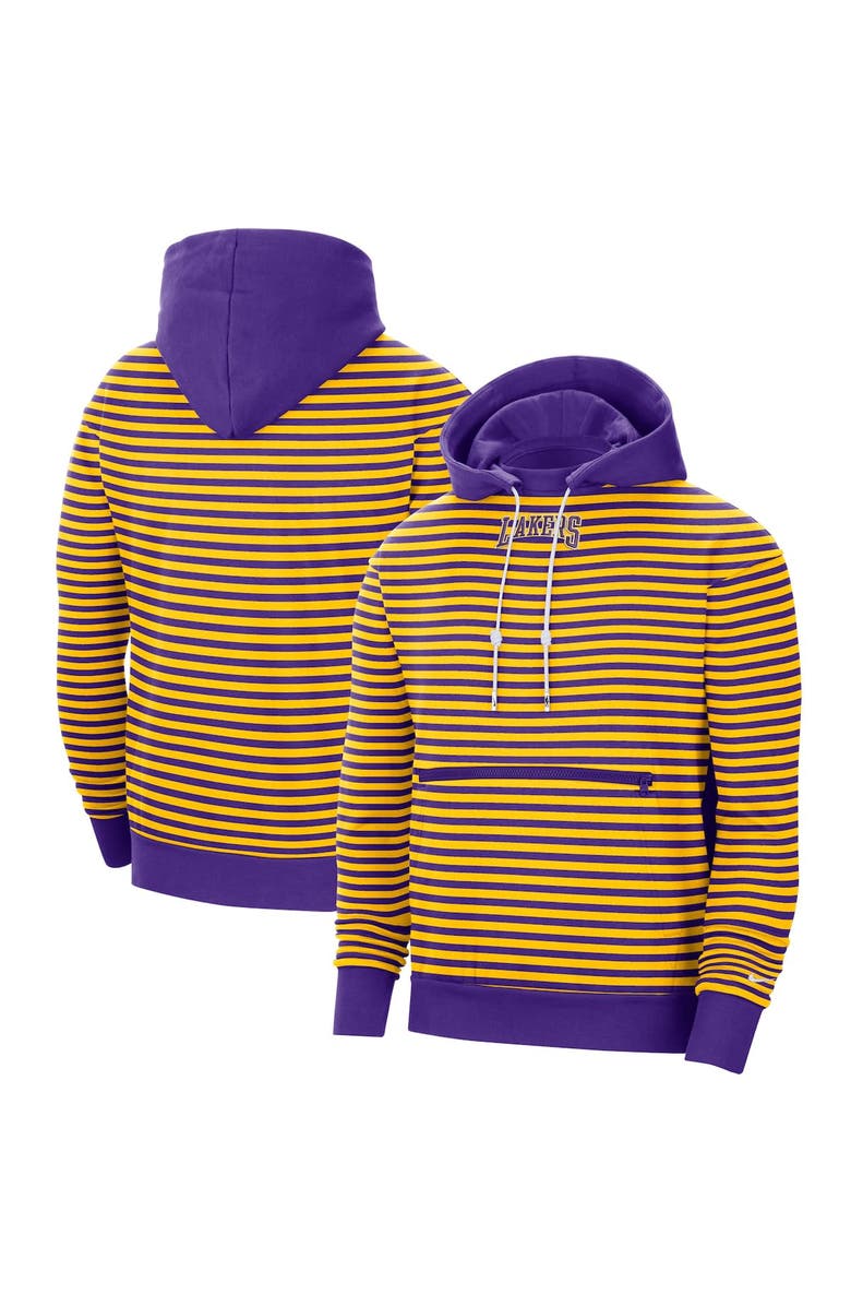Nike Men's Nike Gold/Purple Los Angeles Lakers 75th Anniversary Courtside Striped Pullover Hoodie, Main, color, 