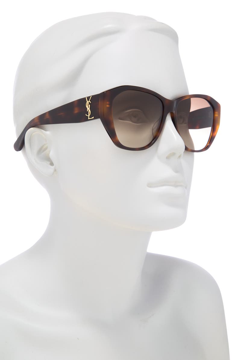 Saint Laurent 56mm Gradient Square Sunglasses, Alternate, color, Shiny Medium Havana