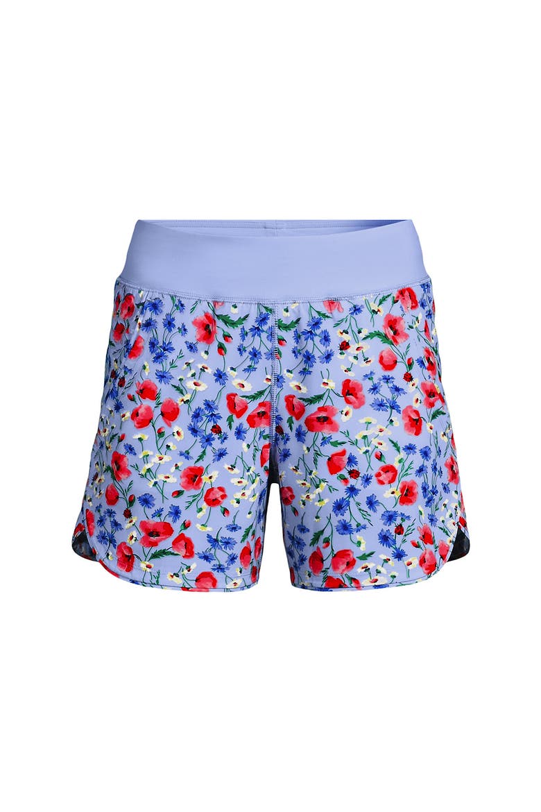 5" Quick Dry Elastic Waist Board Shorts Swim Cover-up Shorts with Panty, Alternate, color, Soft Cloud Blue Poppy Floral