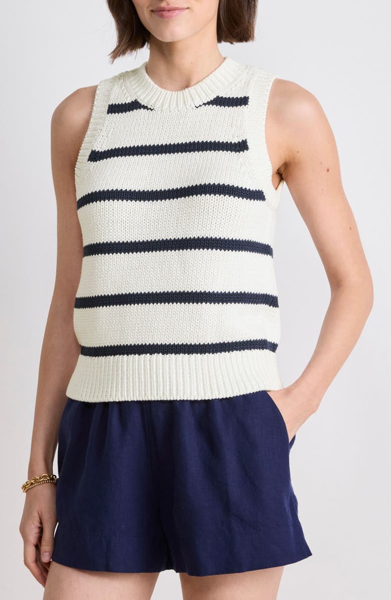 vineyard vines Cotton Blend Sleeveless Sweater, Main, color, Hana Stripe Marsh