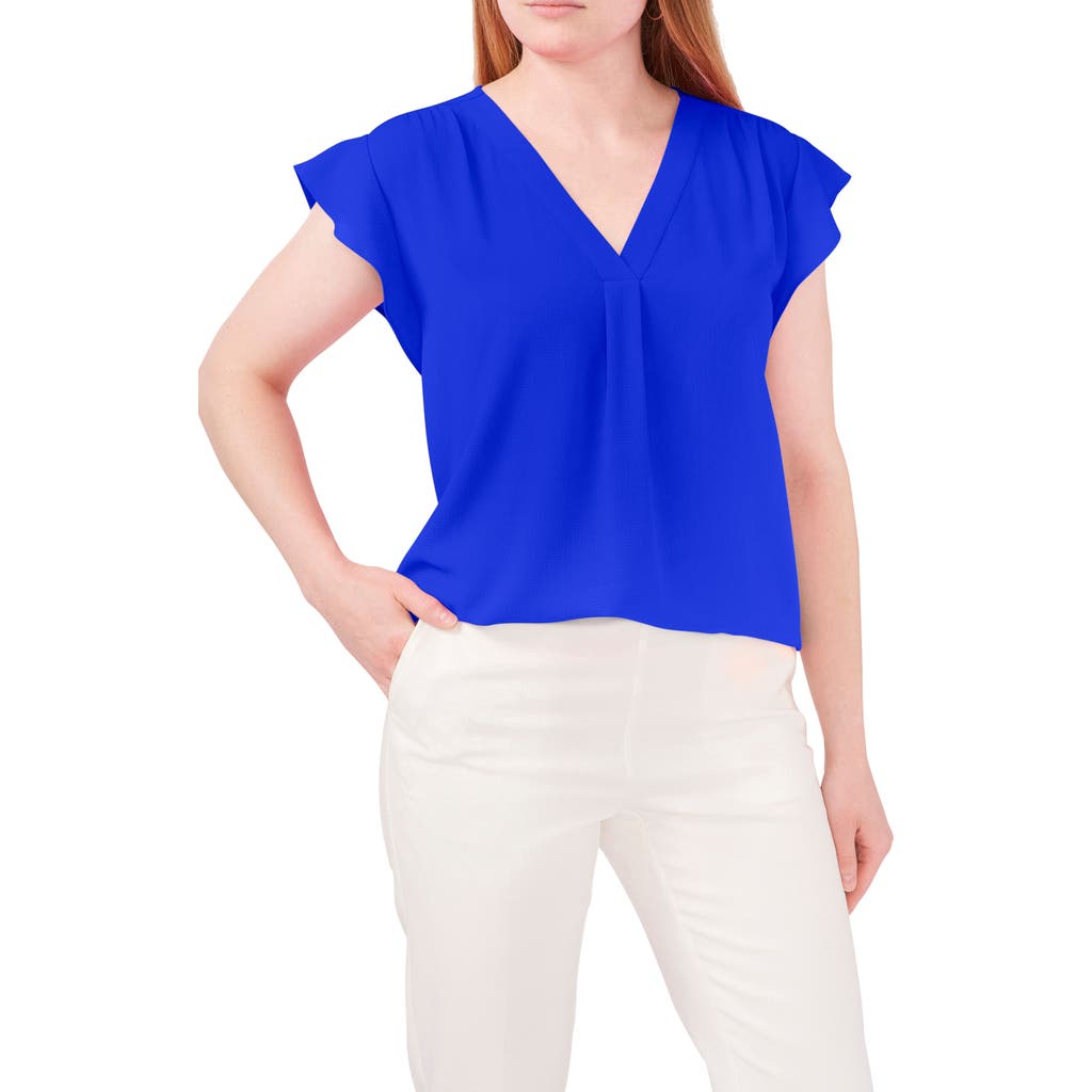 Chaus Print Flutter Sleeve Blouse In Blue