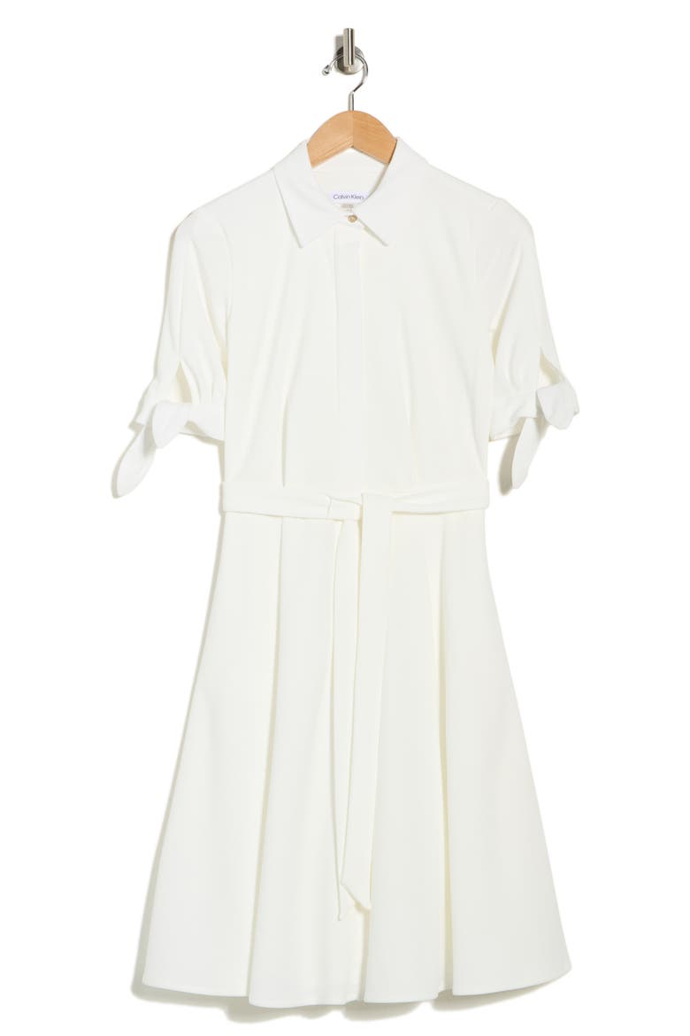 Tie Sleeve Crepe Shirtdress, Alternate, color, CREAM