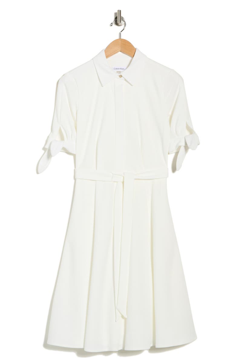 Calvin Klein Tie Sleeve Crepe Shirtdress, Alternate, color, Cream