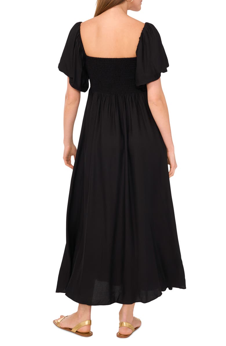 Vince Camuto Smocked Bodice Bubble Sleeve Maxi Dress, Alternate, color, Rich Black