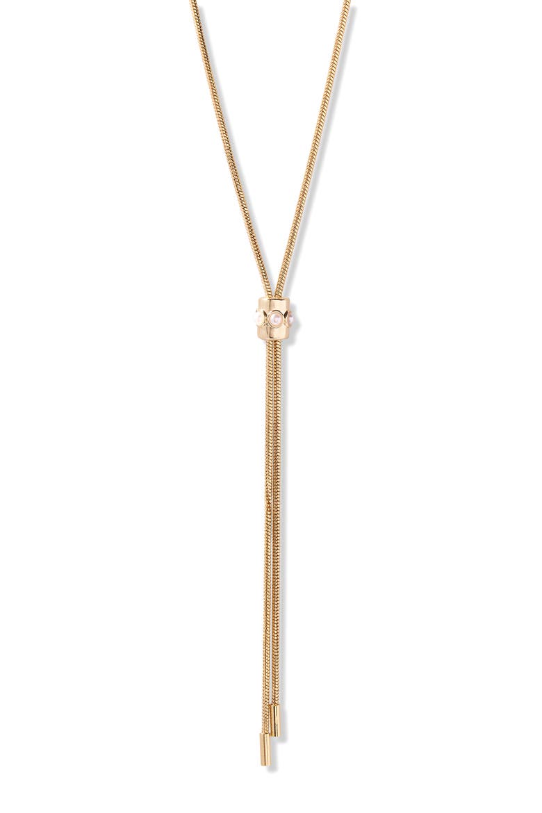 Gail Bolo Faux Pearl Necklace, Main, color, GOLD