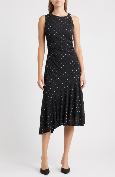 Daija Polka Dot Sleeveless Asymmetric Midi Dress