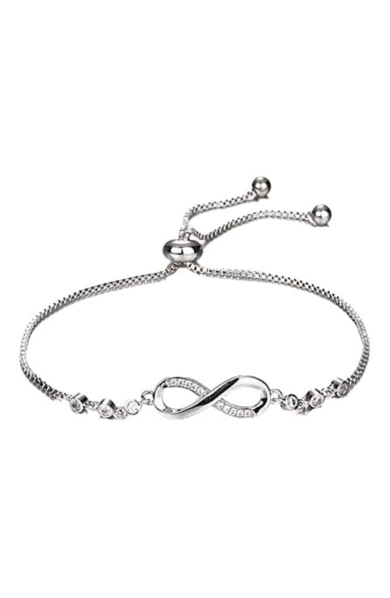 Hollywood Sensation Infinity Bracelet, Main, color, Silver