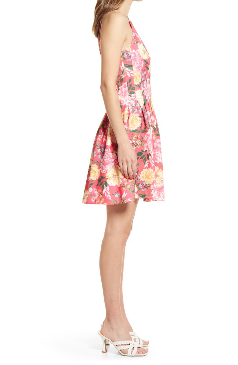Vince Camuto Floral Halter Neck Fit & Flare Scuba Dress, Alternate, color,