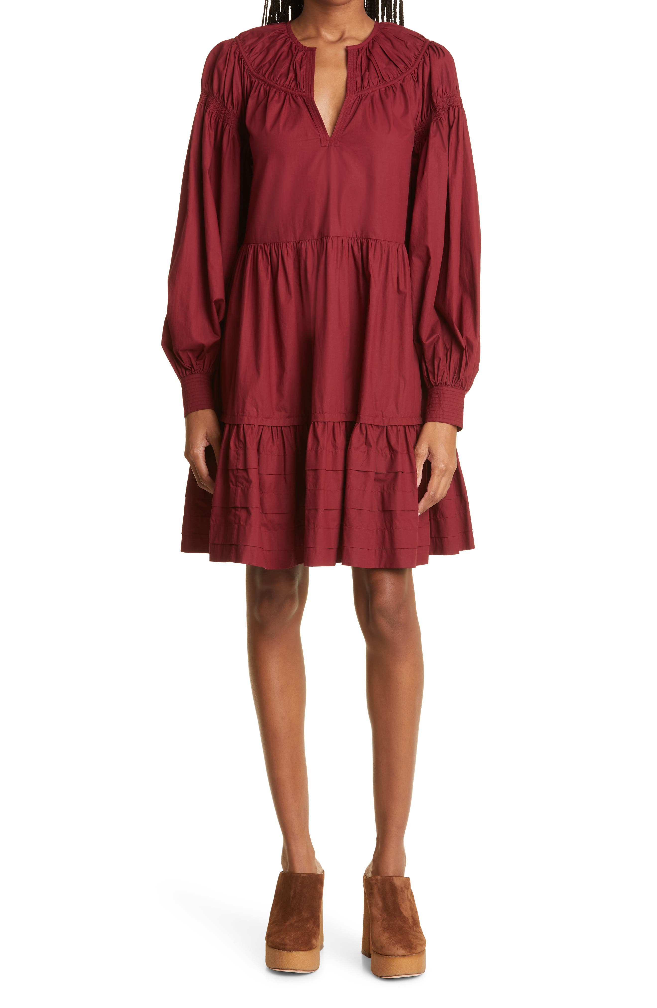 Ulla Johnson Rosa Long Sleeve Tiered Cotton Dress