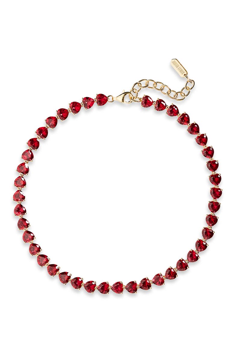 Small Cubic Zirconia Heart Tennis Necklace, Main, color, RED