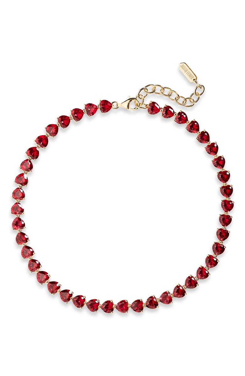 JUDITH LEIBER COUTURE Small Cubic Zirconia Heart Tennis Necklace, Main, color, 
