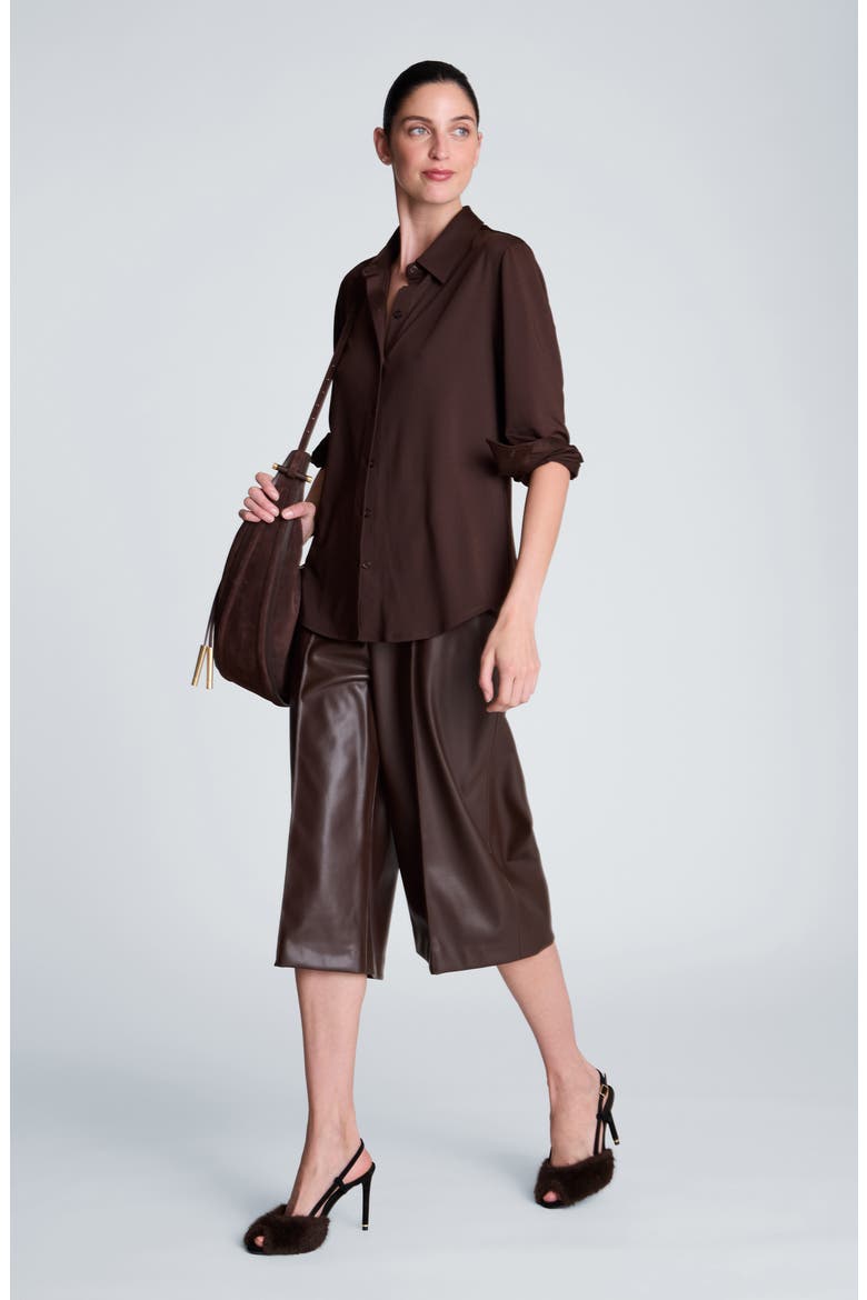 High Waist Pintuck Faux Leather Long Shorts, Alternate, color, MEDIUM BARK