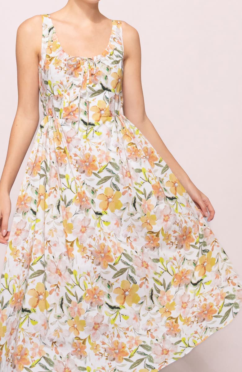 MELLODAY Printed Poplin Midi Dress, Alternate, color, Ivory Multi