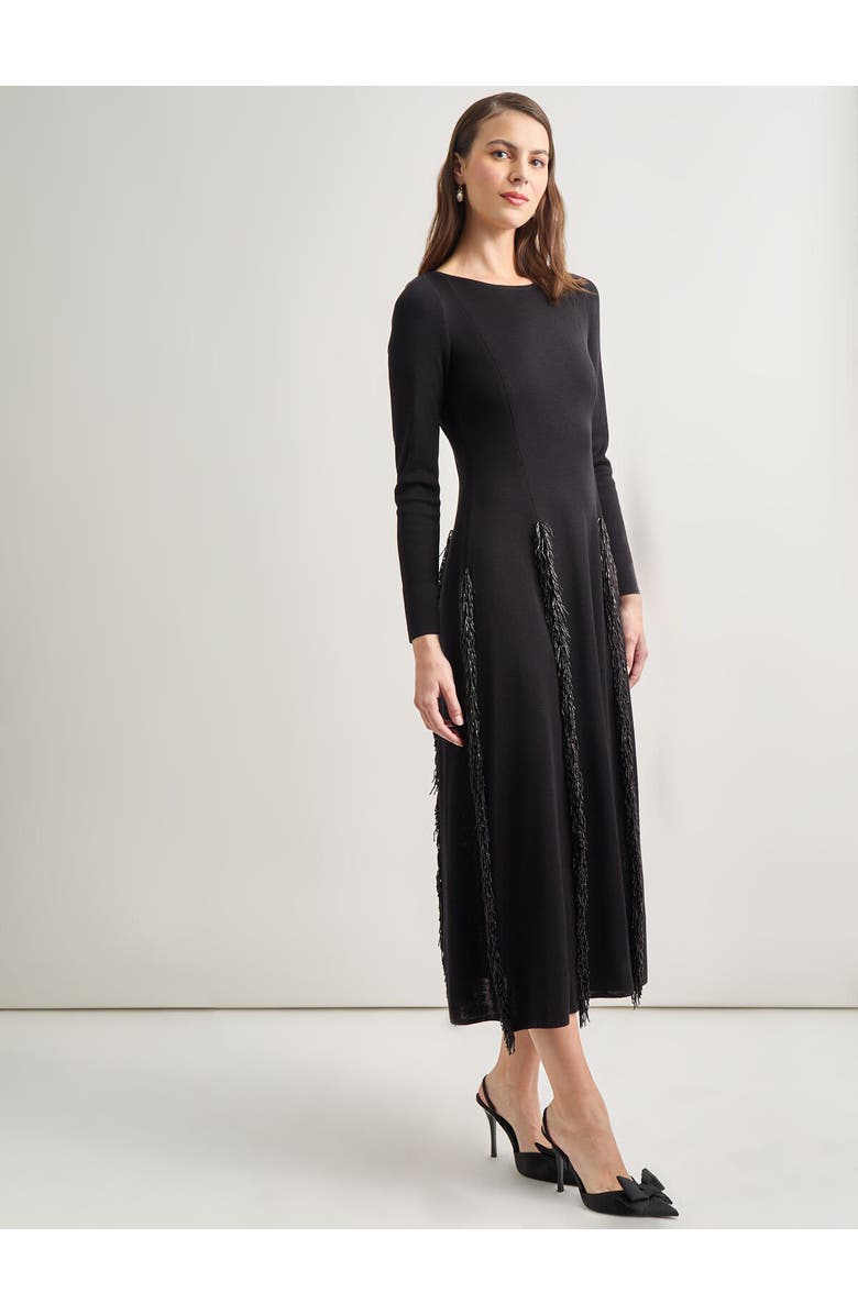Misook Modern Fit-and-Flare Sequin Princess Seam Knit Maxi Dress, Alternate, color, Black