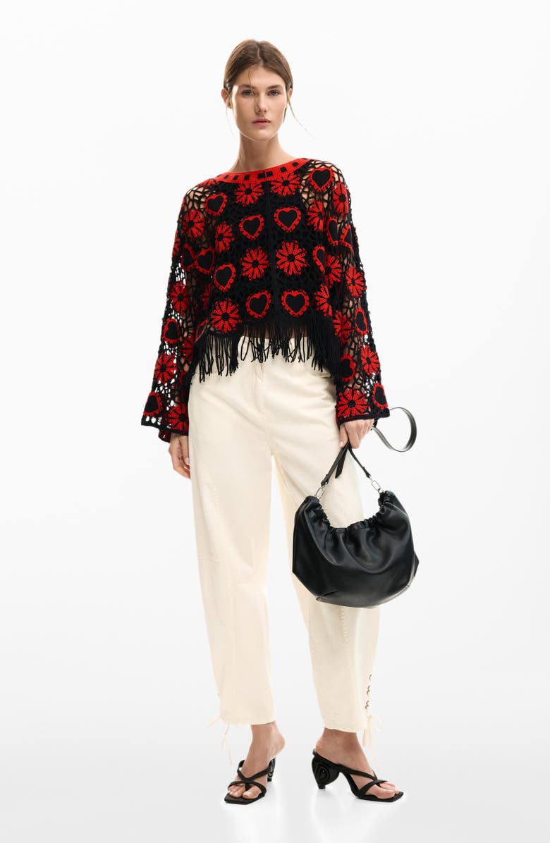 Desigual Fringe Sweater, Alternate, color, Black