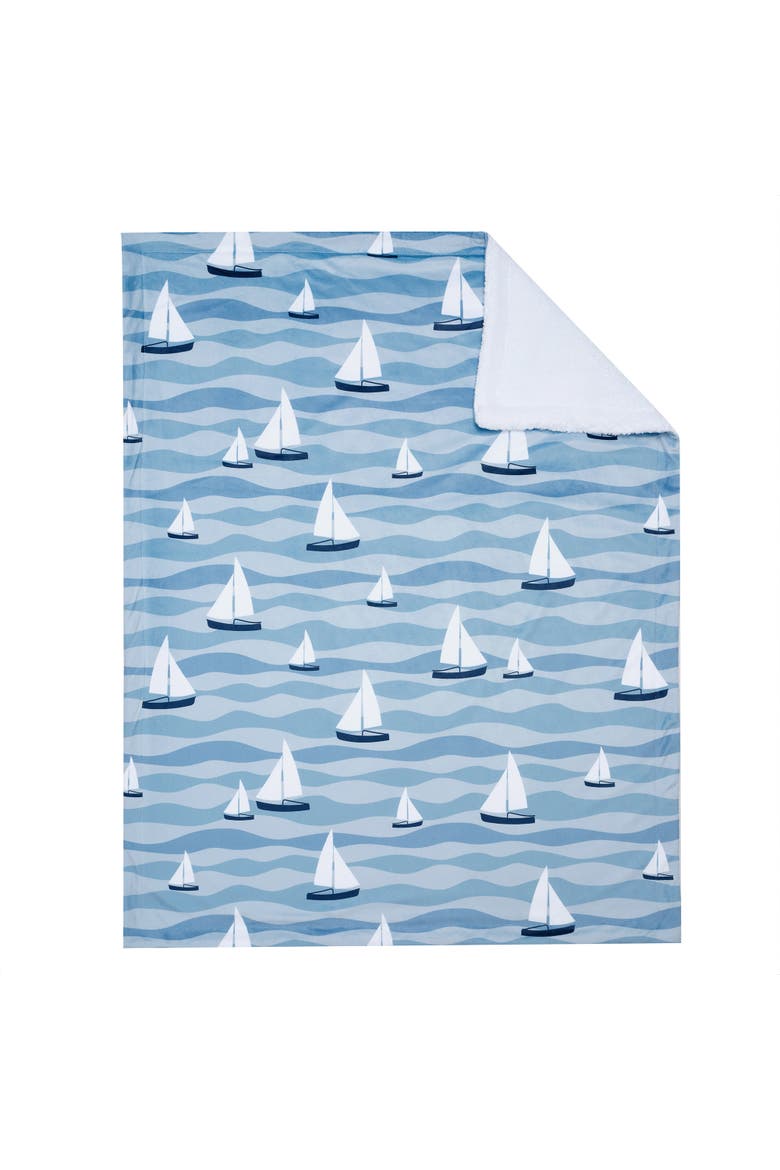 Little Skipper Soft Luxury Nautical Sailboat Fleece Baby Blanket, Alternate, color, Blue
