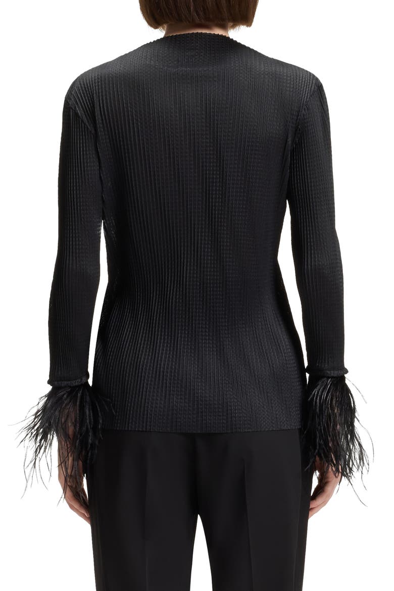 Efedera Texture Feather Cuff Top, Alternate, color, BLACK