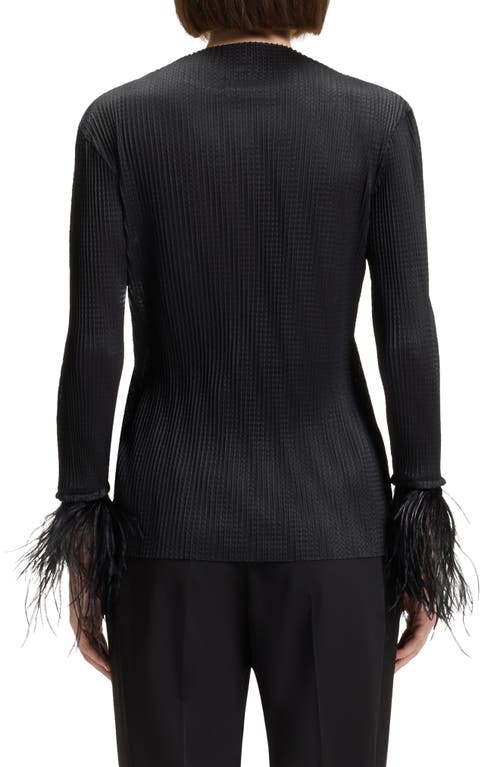 Hugo Boss Boss Efedera Texture Feather Cuff Top In Brown