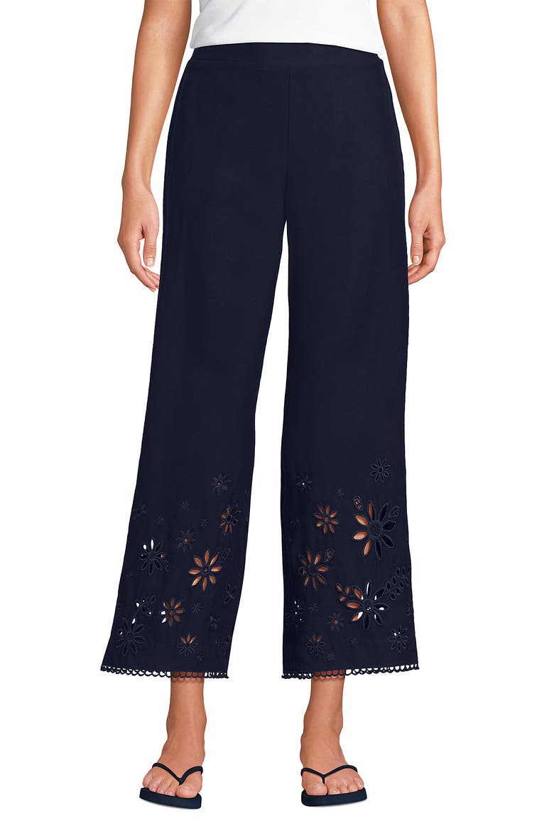 Linen Embroidered Pants, Alternate, color, Navy