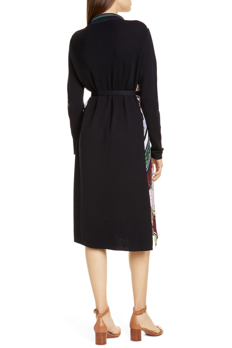Silk Front Long Sleeve Shirtdress, Alternate, color, NAVY/ HOMAGE TO THE FLOWER
